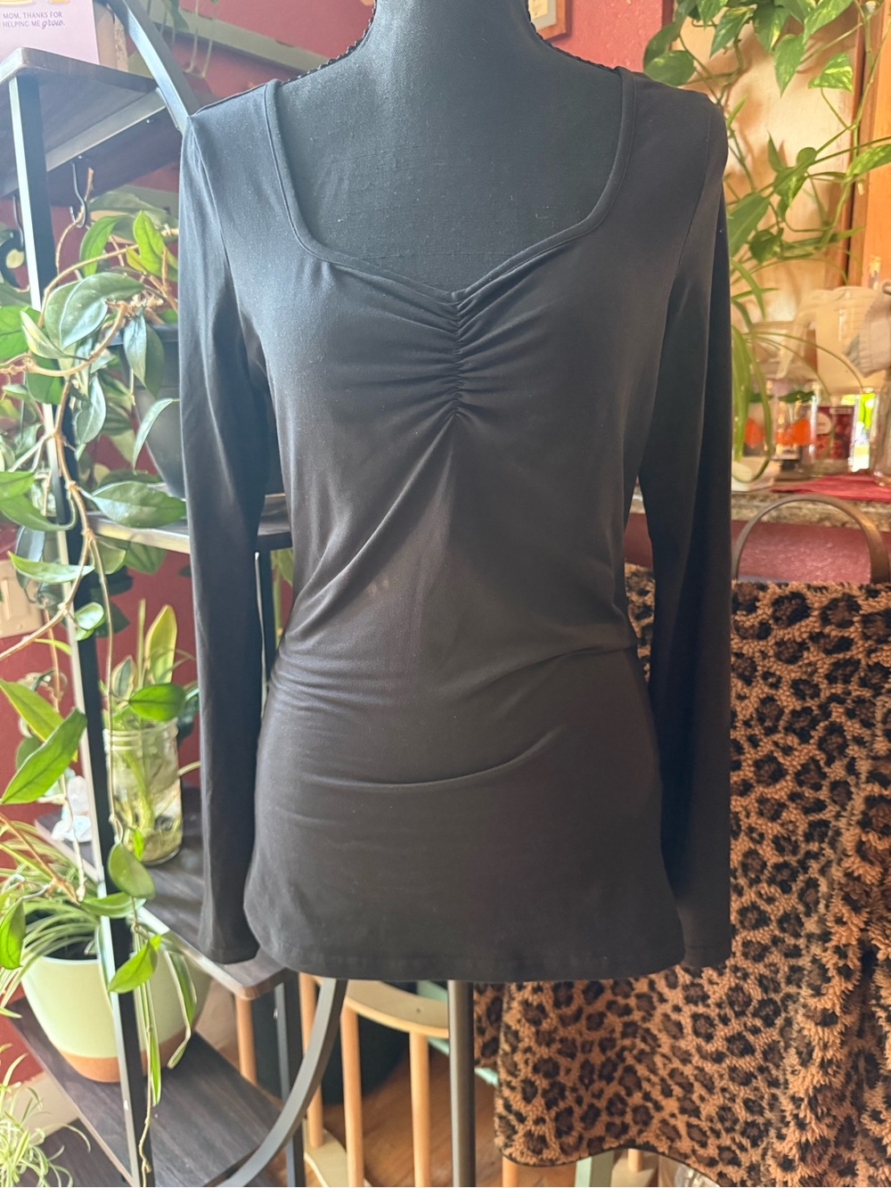 Women's Black Ruched V-Neck Long Sleeve Camisole